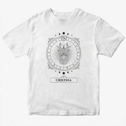 Customised cotton T-shirt with name and zodiac sign - Capricorn