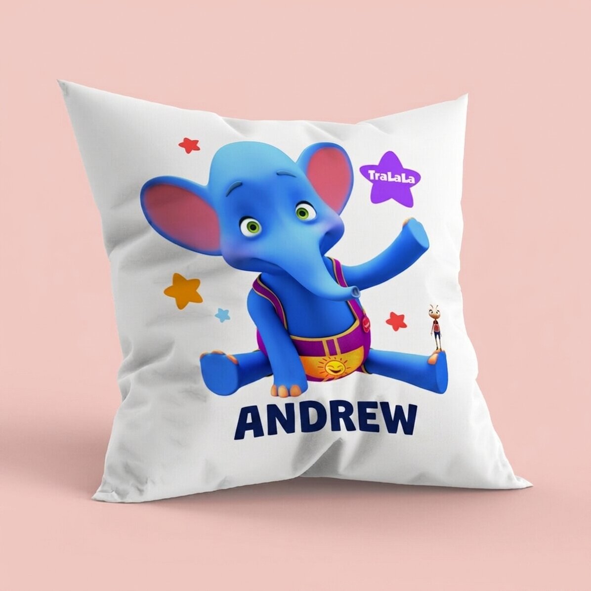 Personalised cushion with name and TraLaLa Elephant character
