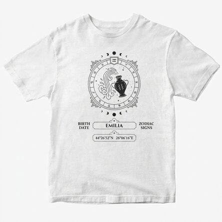 Customised cotton T-shirt with name and zodiac sign - Aquarius