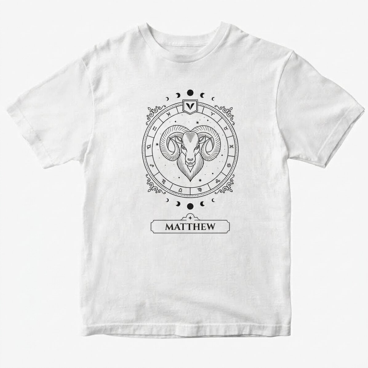 Customised cotton T-shirt with name and zodiac sign - Aries