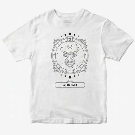 Customised cotton T-shirt with name and zodiac sign - Taurus