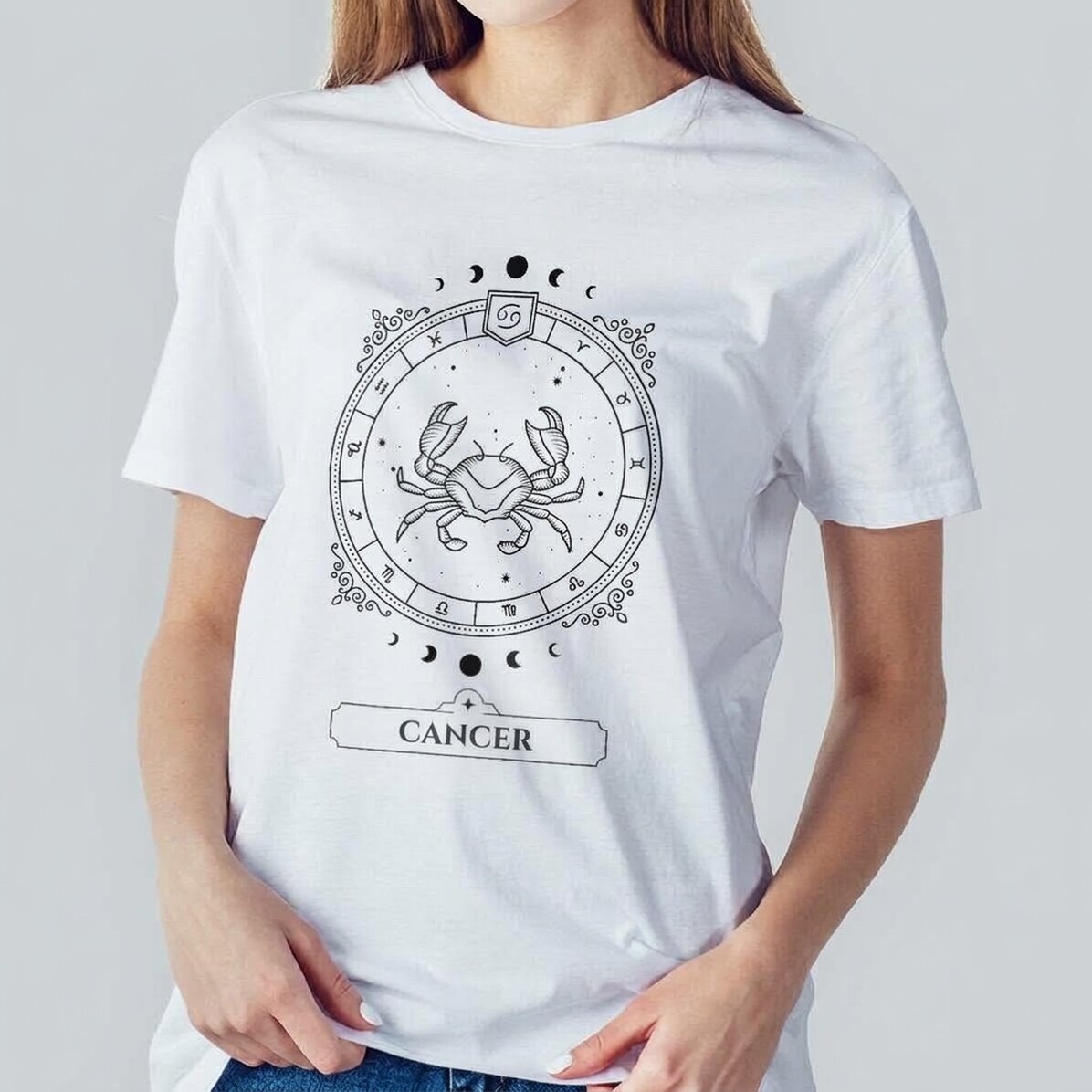 Personalised cotton T-shirt with name and star sign – Cancer