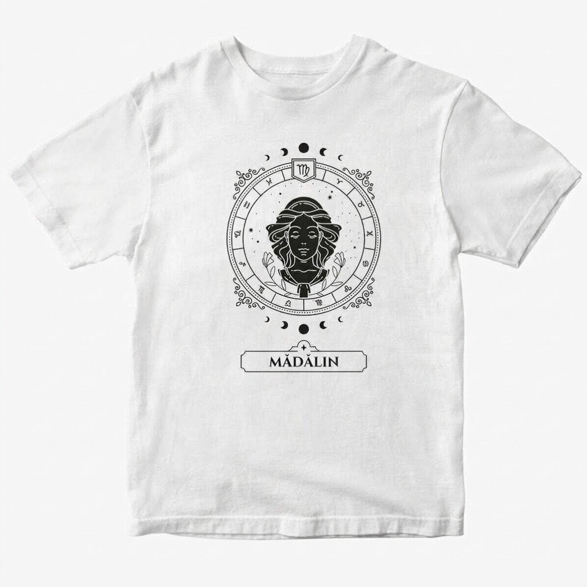 Customised cotton T-shirt with name and zodiac sign - Virgo