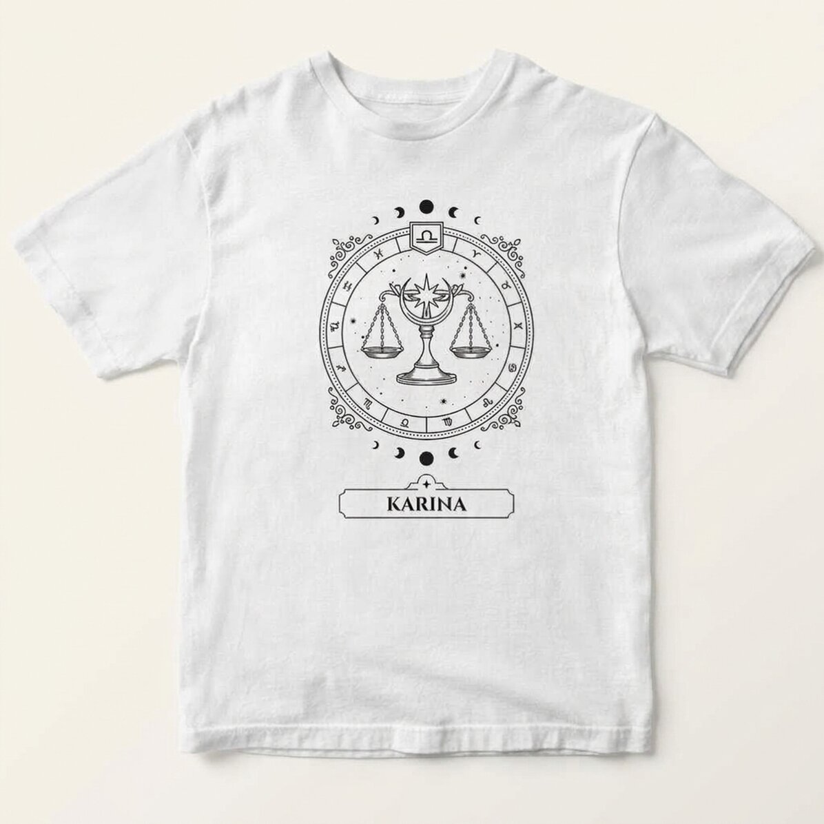 Customised cotton T-shirt with name and zodiac sign - Libra