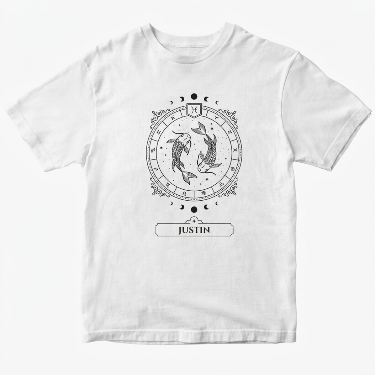 Customised cotton T-shirt with name and zodiac sign - Pisces