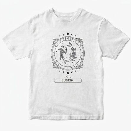 Customised cotton T-shirt with name and zodiac sign - Pisces