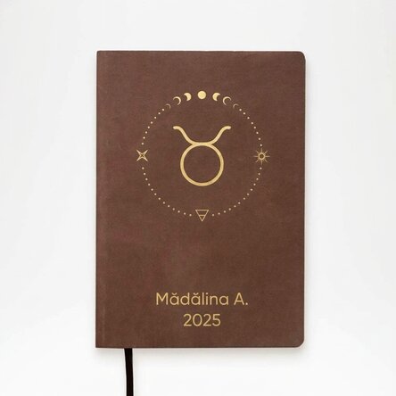 Personalised leather diary with text and Taurus zodiac sign