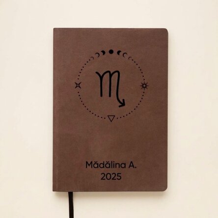 Personalised leather diary with text and Scorpio zodiac sign