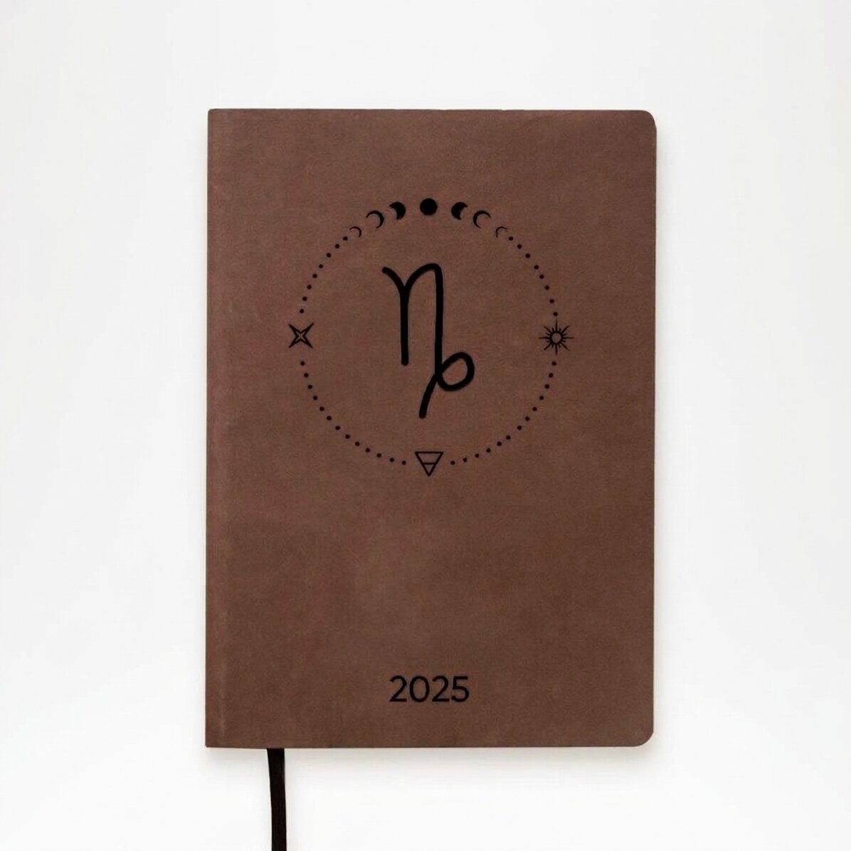 Personalised leather diary with text and Capricorn zodiac sign