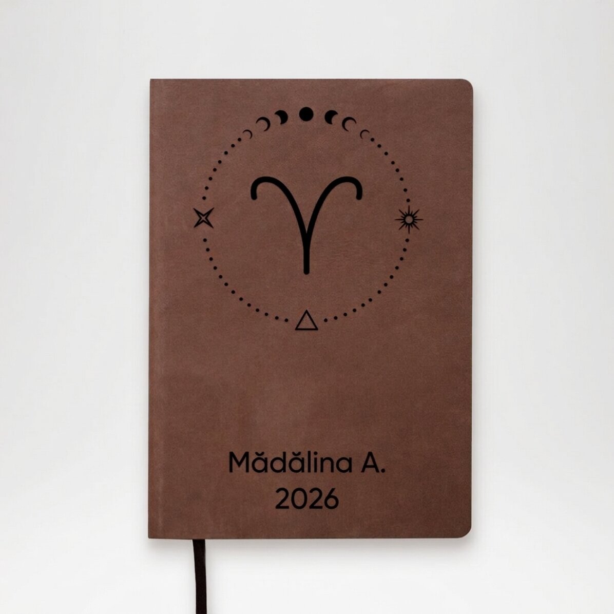 Personalised leather diary with text and zodiac sign