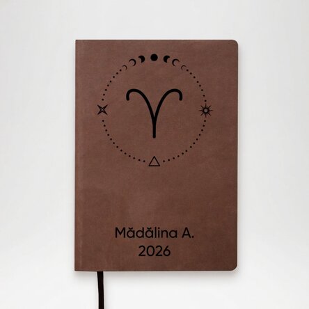 Personalised leather diary with text and zodiac sign