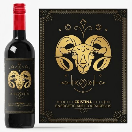 Personalised wine with text and zodiac sign - Aries