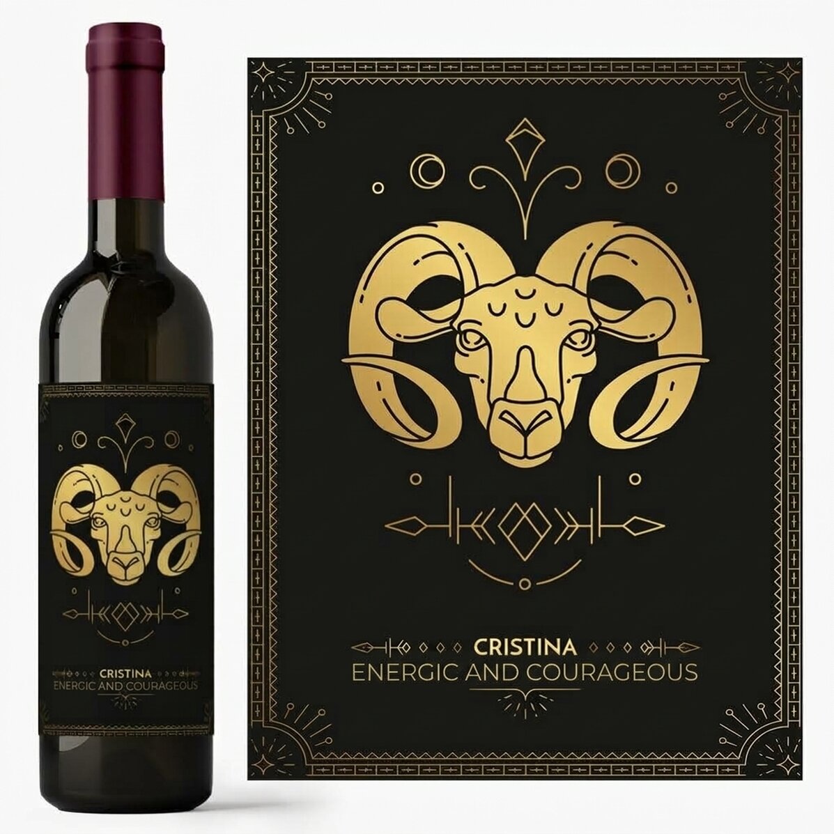 Personalised wine with text and zodiac sign - Aries