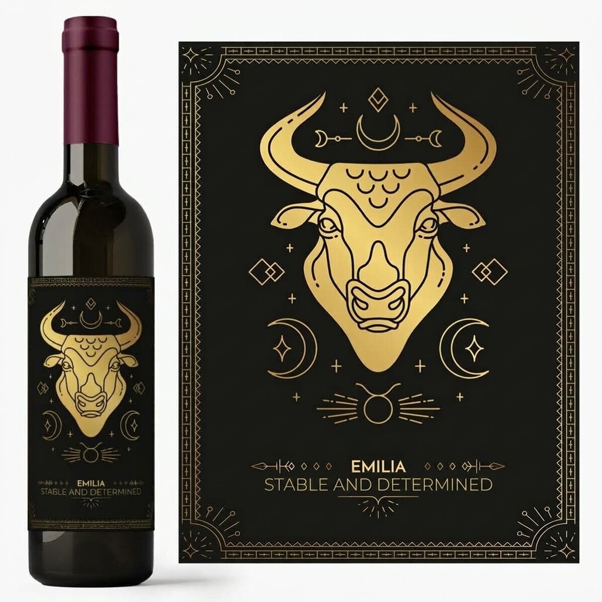 Personalised wine with text and zodiac sign - Taurus
