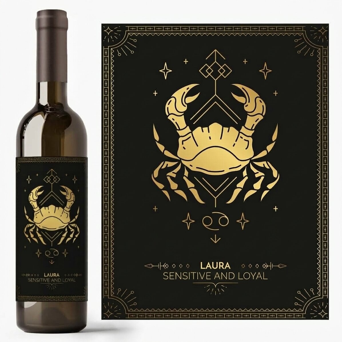 Personalised wine with text and zodiac sign - Cancer