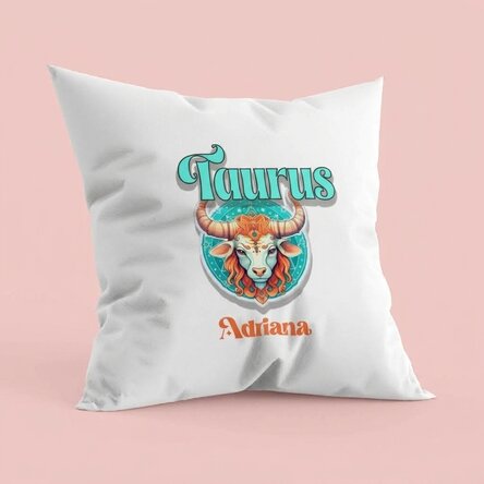 Personalised cushion with name and zodiac sign - Taurus