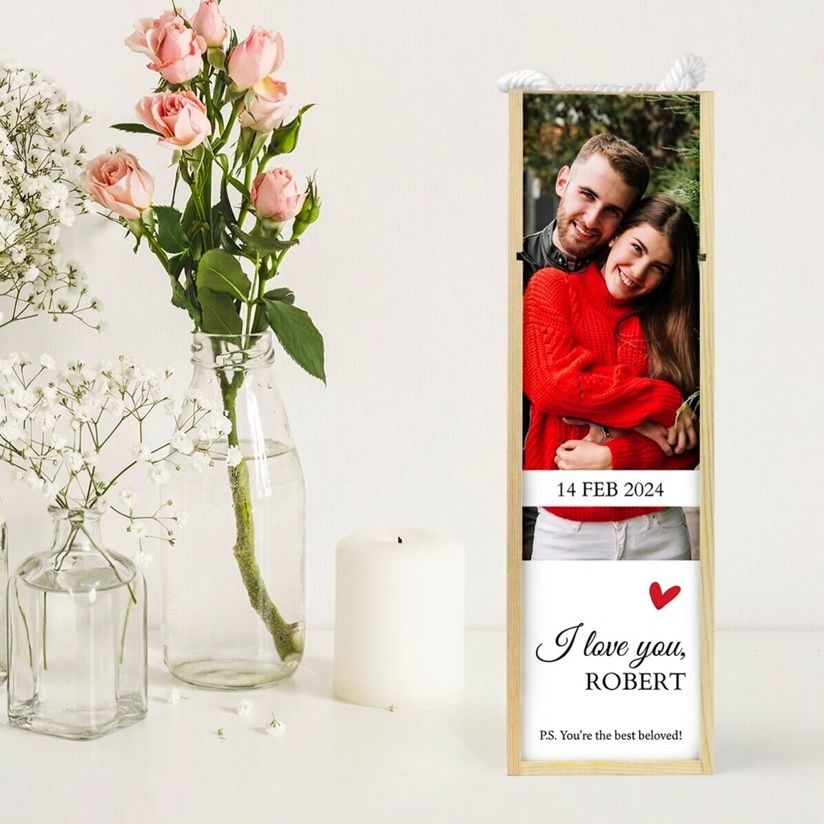 Personalised wine box with a photo and text - I love you