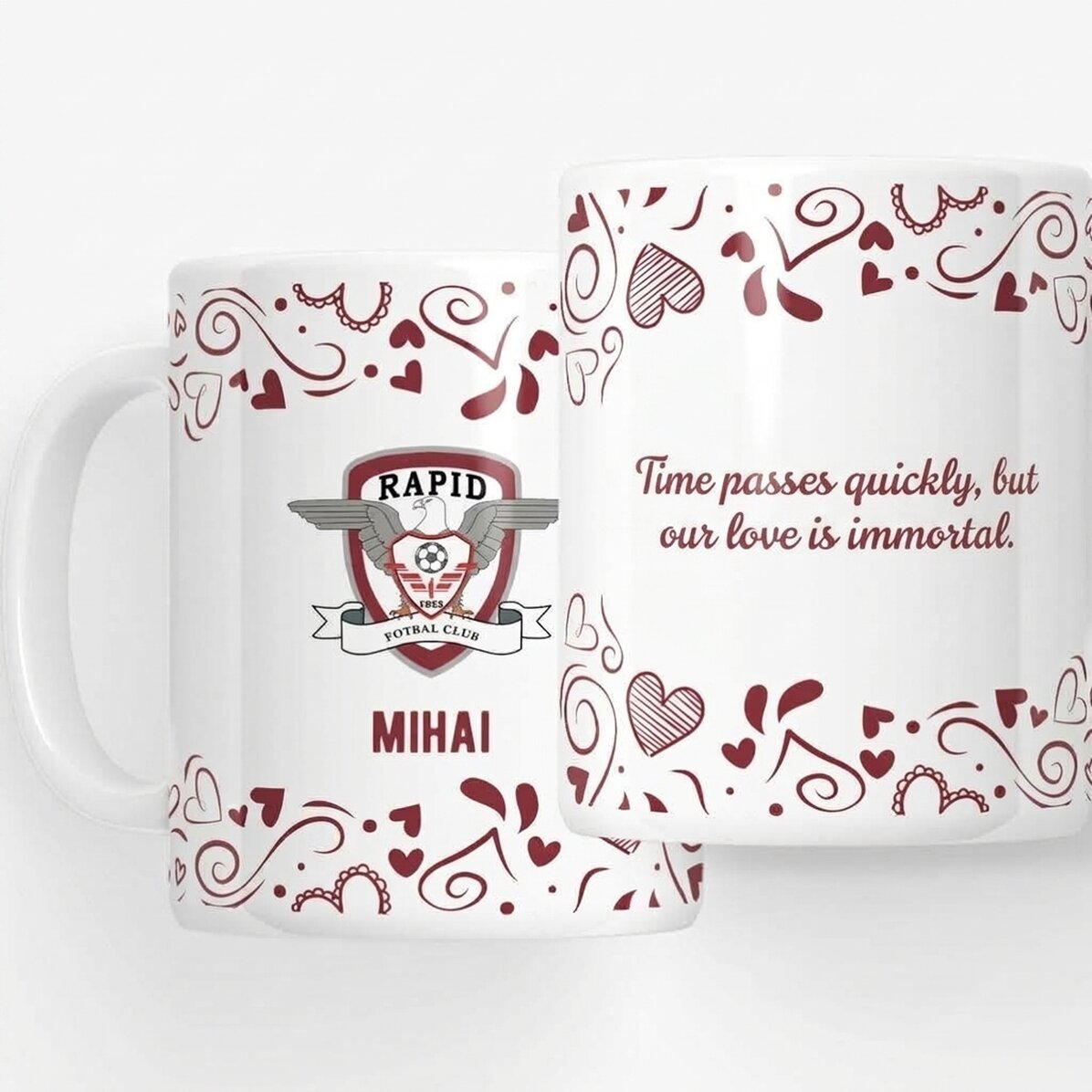 FC Rapid mug personalised with text - Purple hearts
