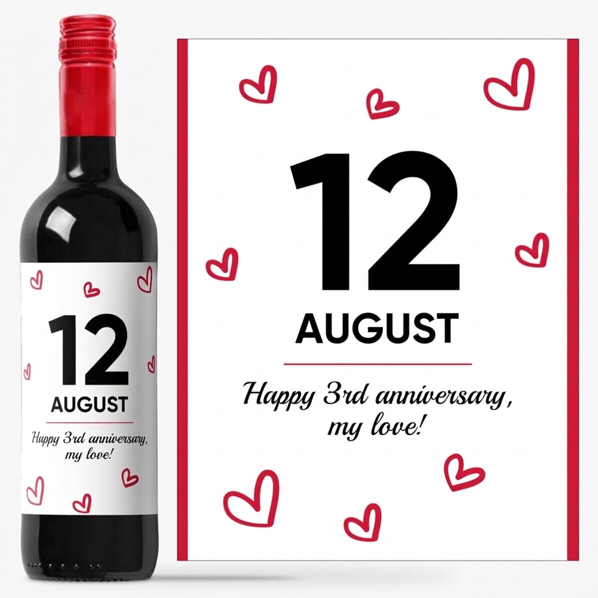 Personalised wine with text - Hearts