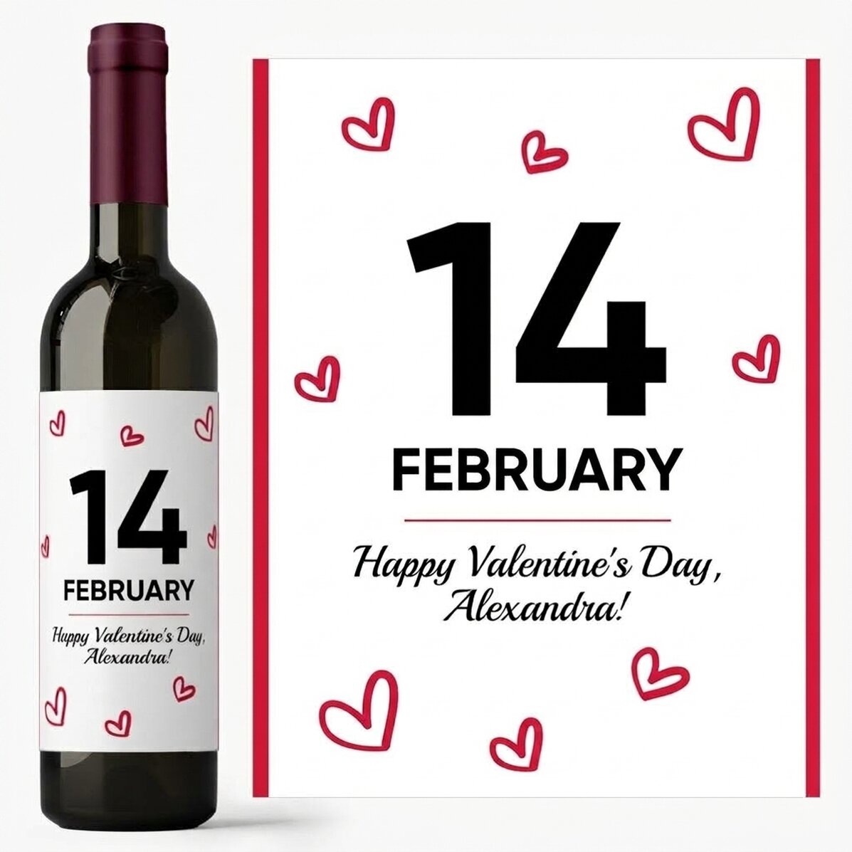 Personalised wine with text - Hearts