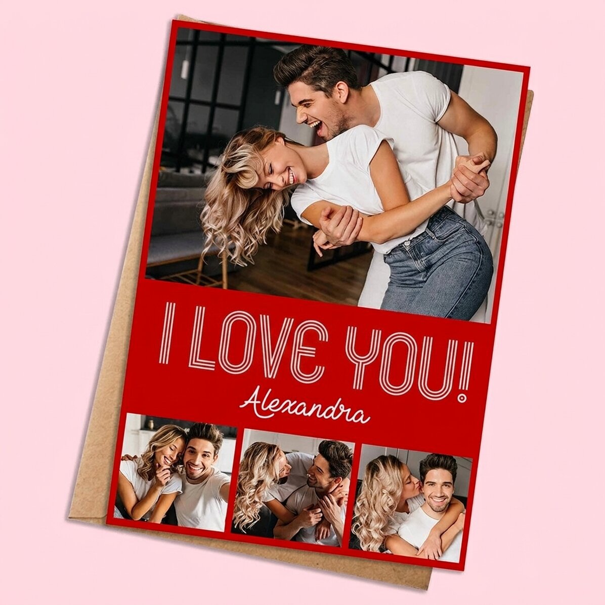 Personalised card with 4 photos and text - Modern love
