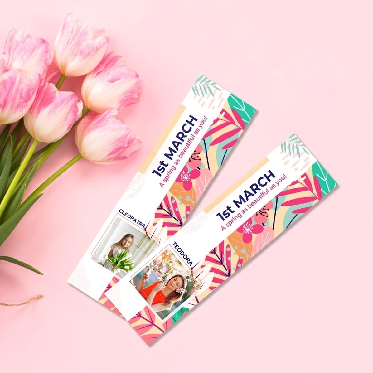 Personalised bookmark with photo and text - Floral