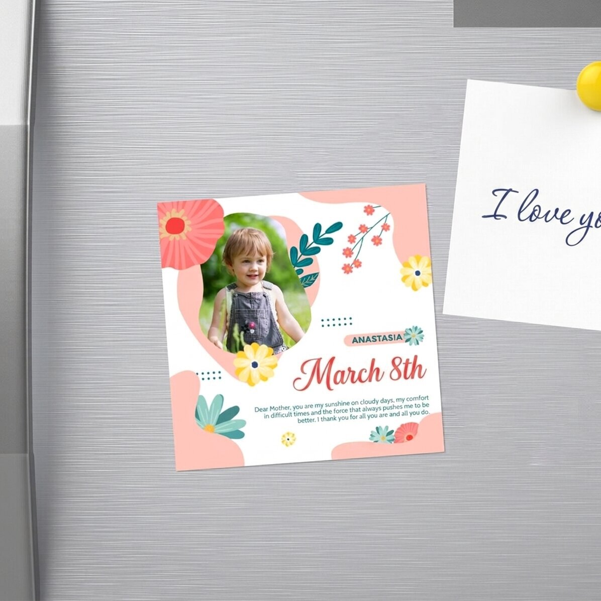 Personalised 10x10 magnet with photo and text - Lovely spring