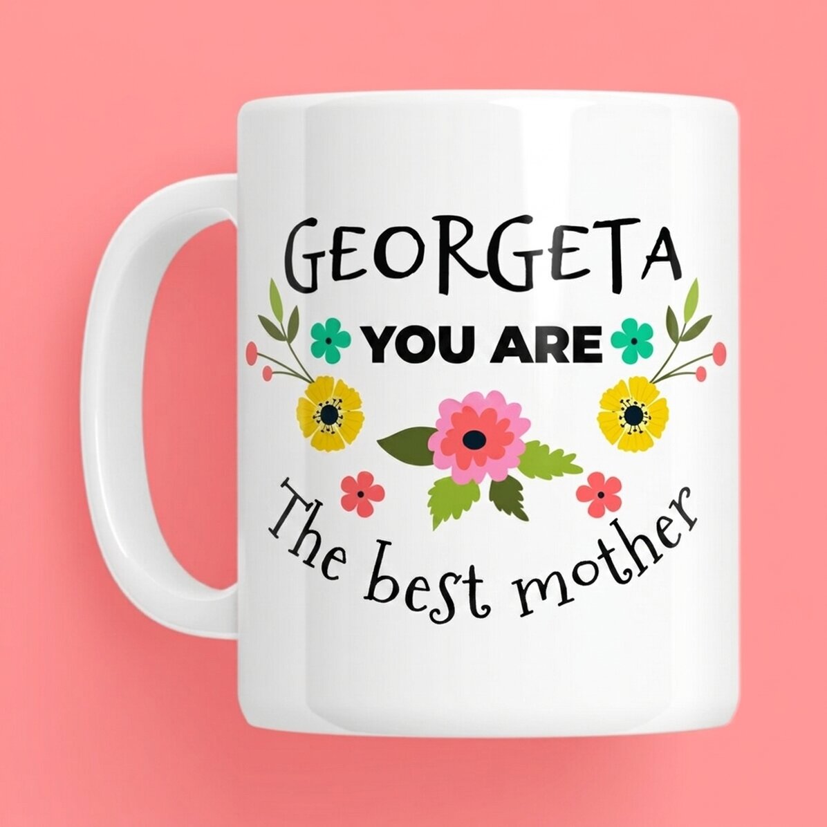 Personalised mug with text - Spring flowers