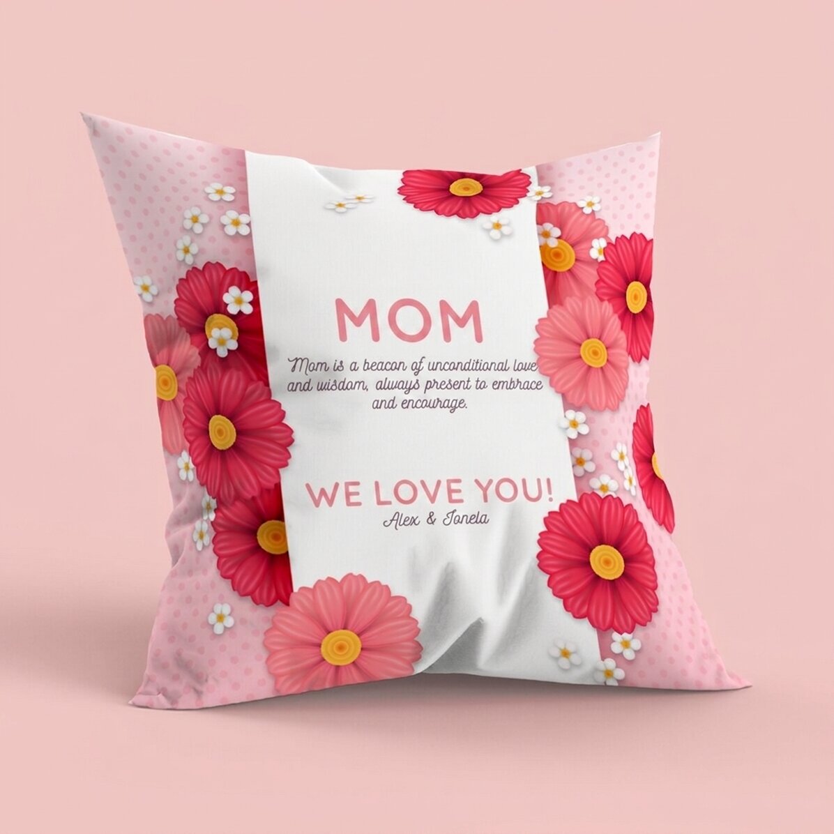 Personalised cushion with text, large size - Pretty flowers