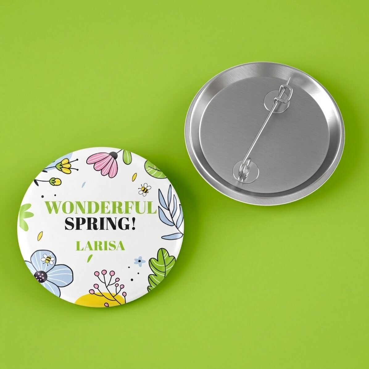 Personalised badge with text - Doodle spring