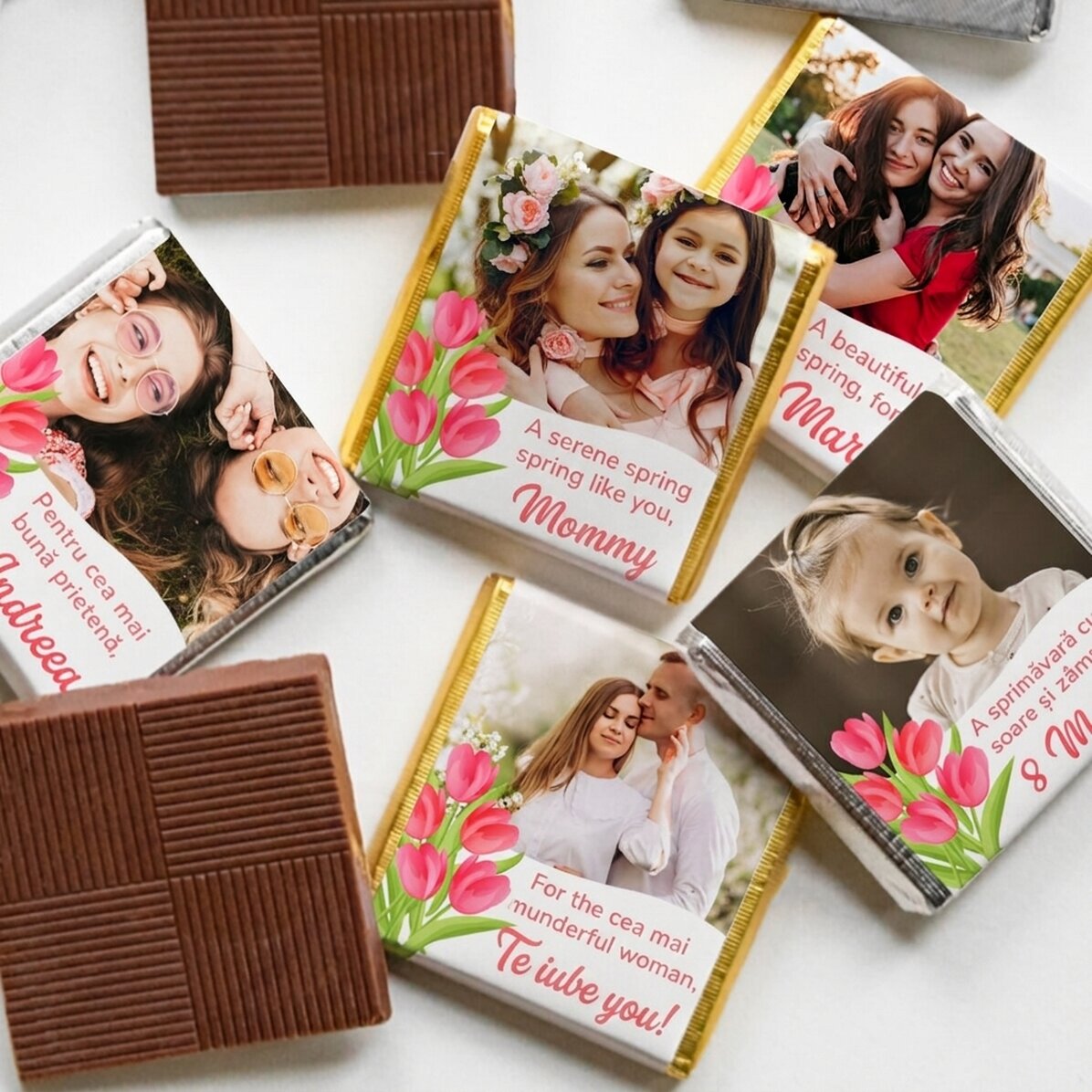 Personalised mini chocolate with photo and message - Tulips