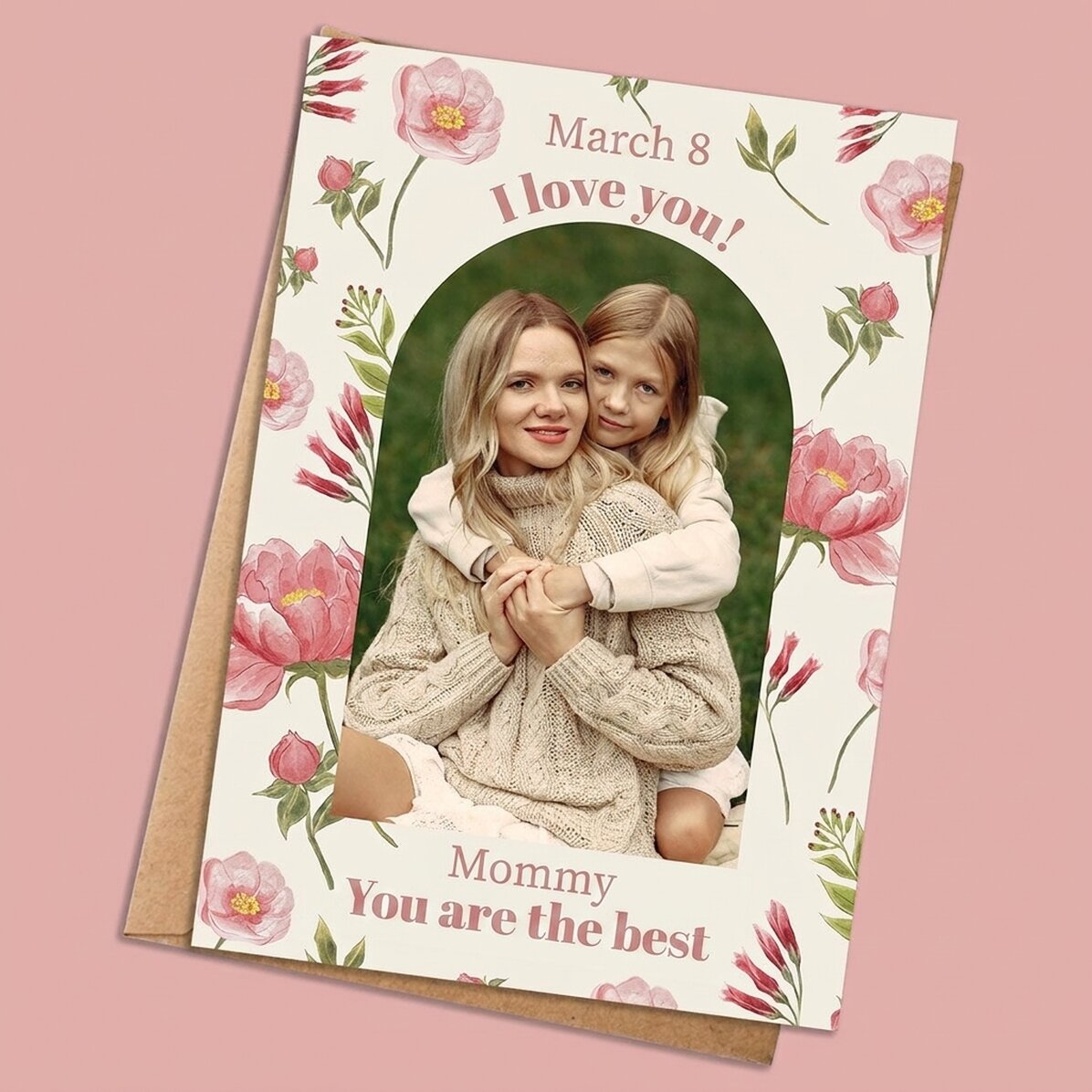 Personalised card with photo and text - Watercolour flowers
