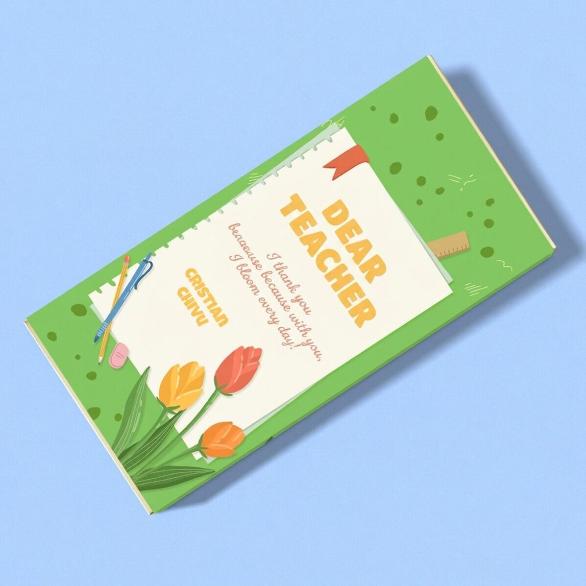 Personalised chocolate with text - Tulips for teachers