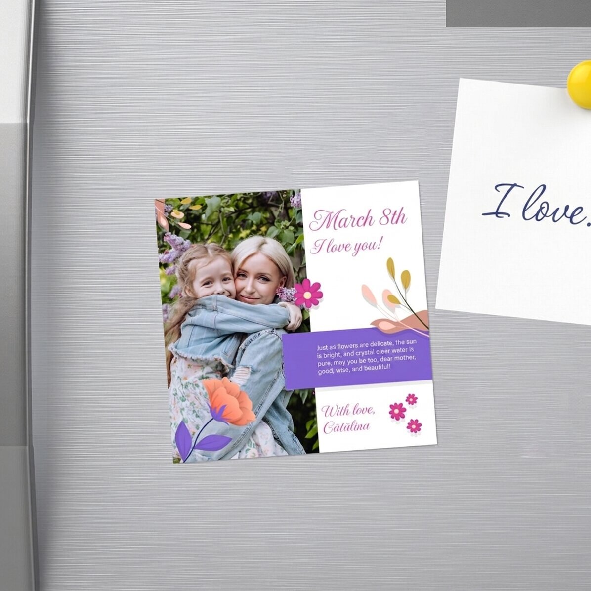 Personalised 10x10 magnet with photo and text - Joyful