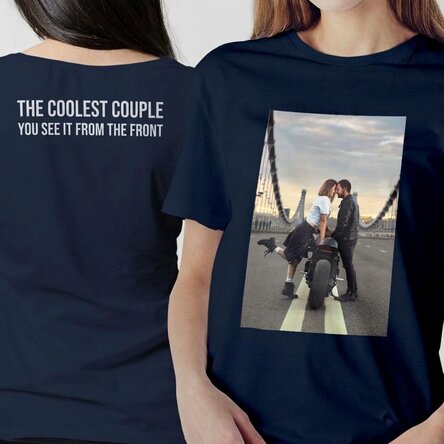 Personalised cotton T-shirt with photo and text on both sides