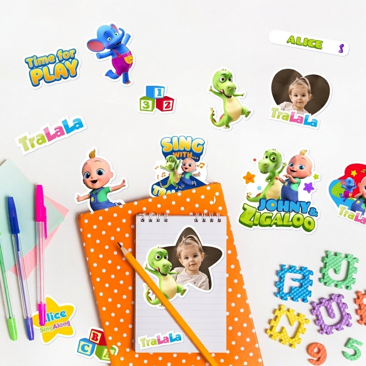 Set of stickers (self-adhesive labels) personalised with text and photos - TraLaLa