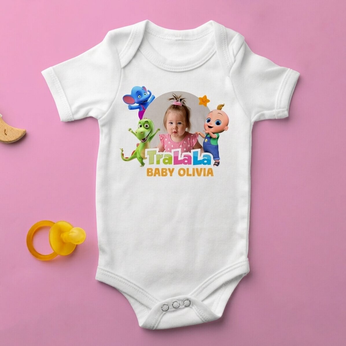Personalised baby bodysuit with name and photo - TraLaLa