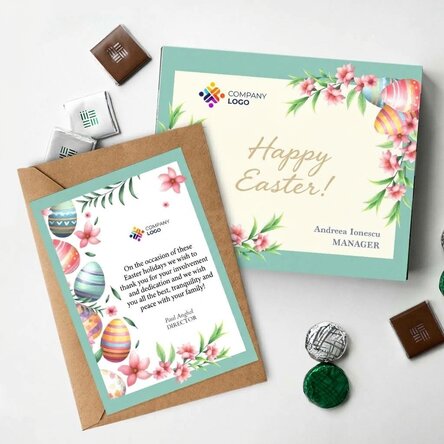 Personalised set with logo - box of chocolates and card - Happy Easter!