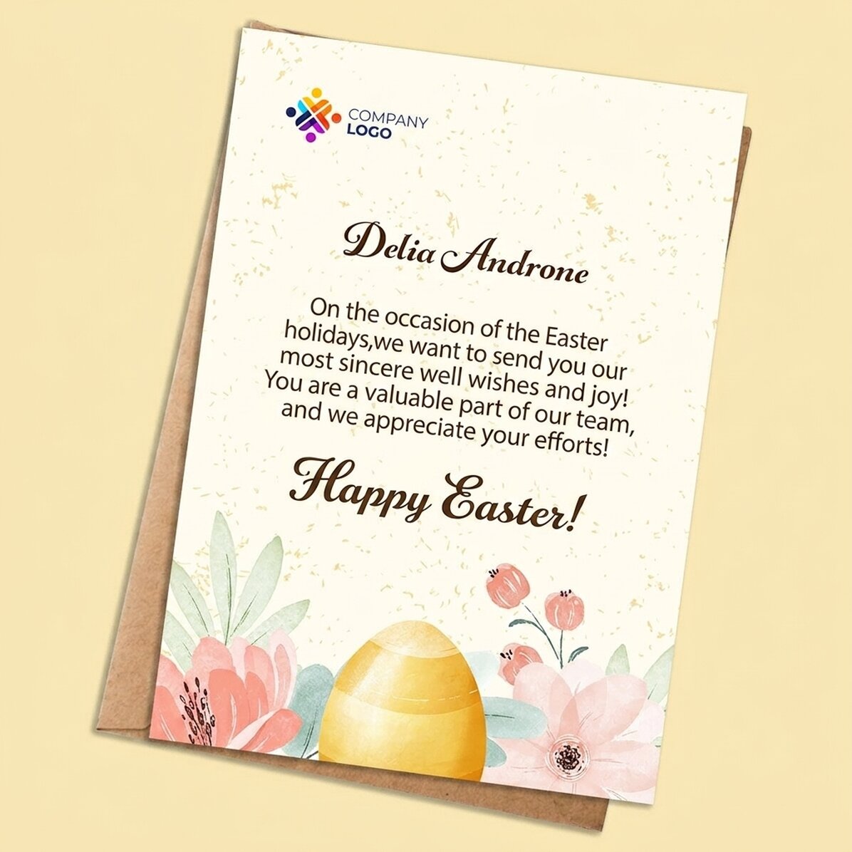 Personalised card with logo and Easter message - Floral