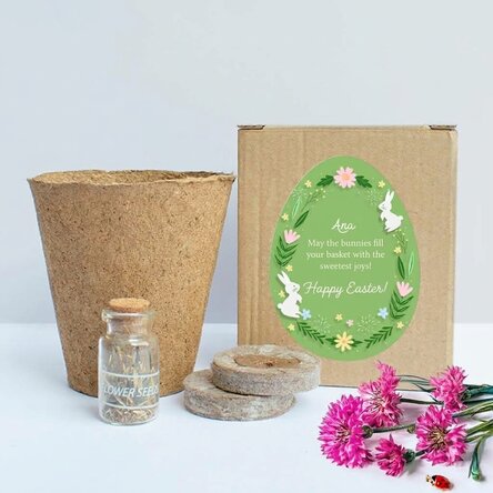 Flower planting kit in a personalised box with Easter text - Floral