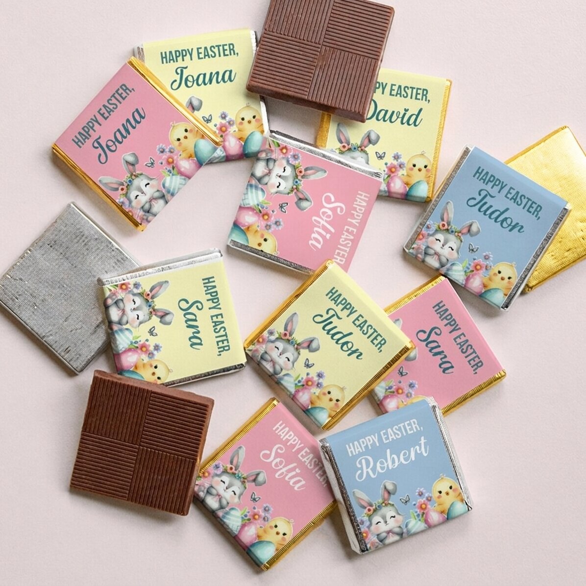 Set of 10 mini chocolates personalised with a message - Happy Easter!
