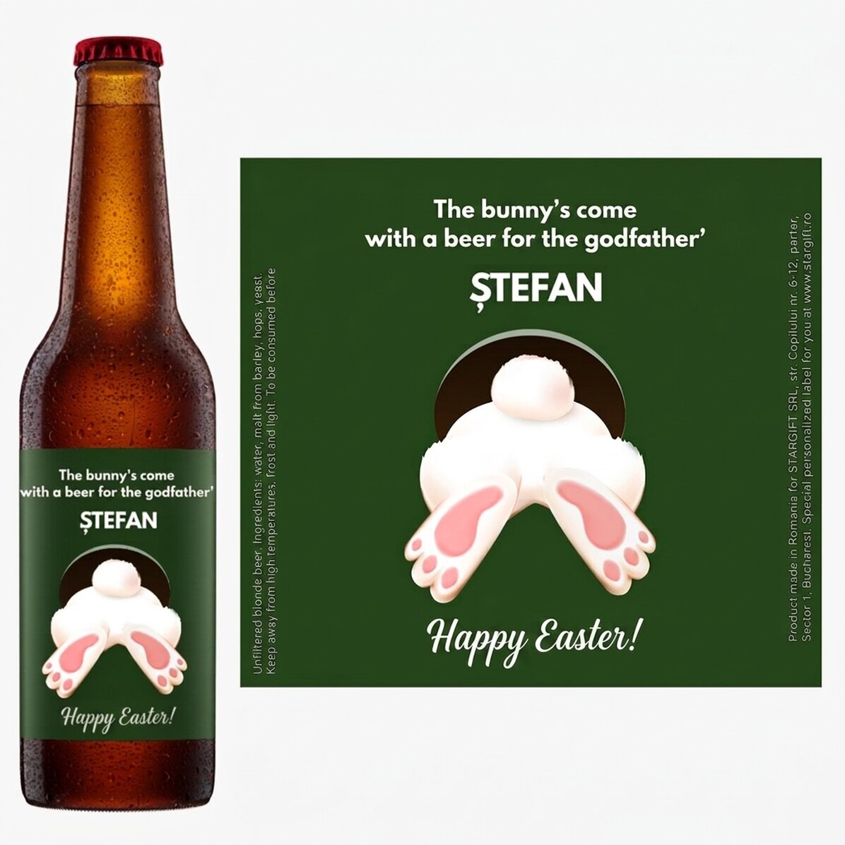 Personalised beer with message - From the bunny