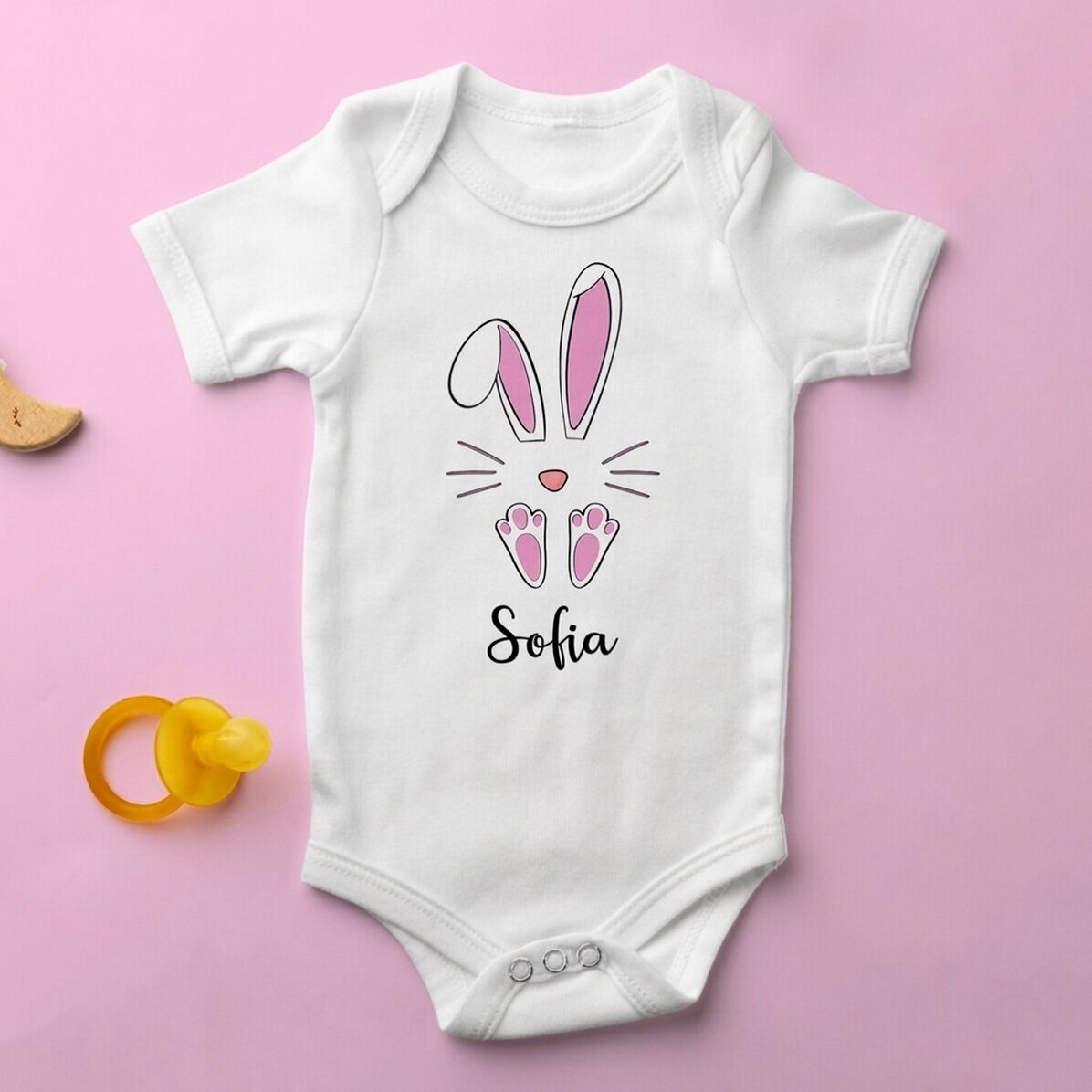 Personalised baby bodysuit with name - Easter Bunny