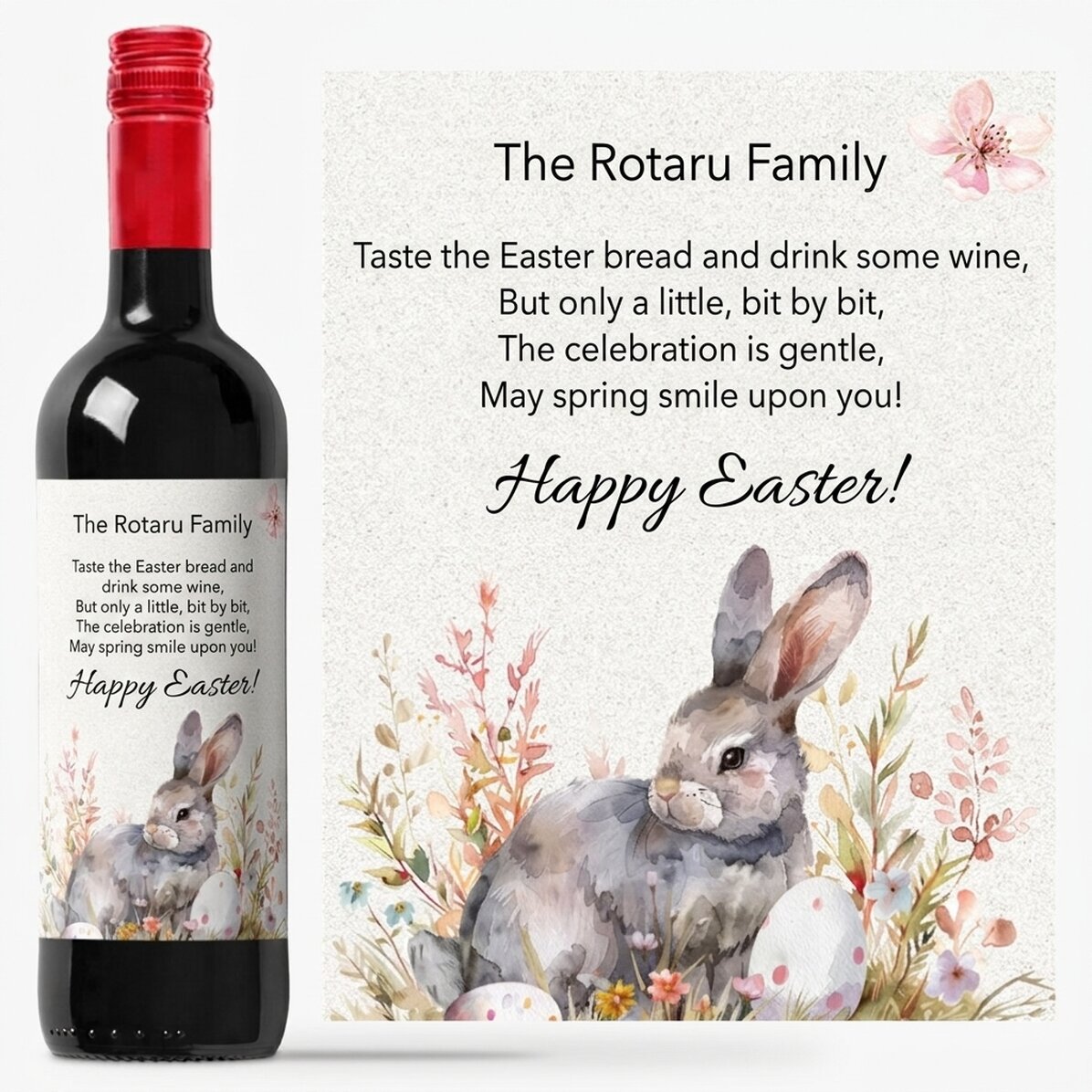 Personalised wine with Easter message - Cute Bunny