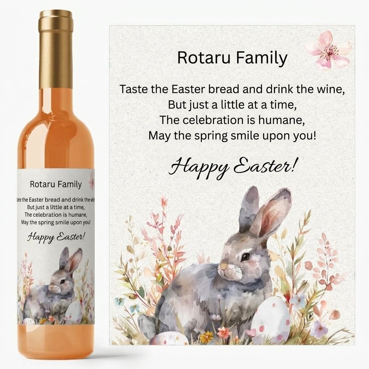 Personalised wine with Easter message - Cute Bunny