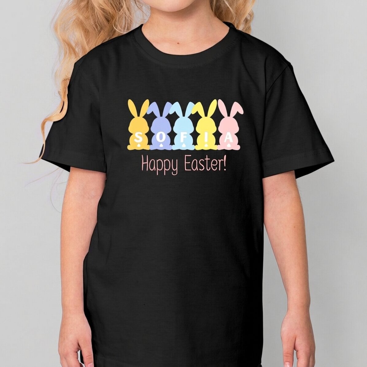 Customised cotton T-shirt for children with text - Bunnies