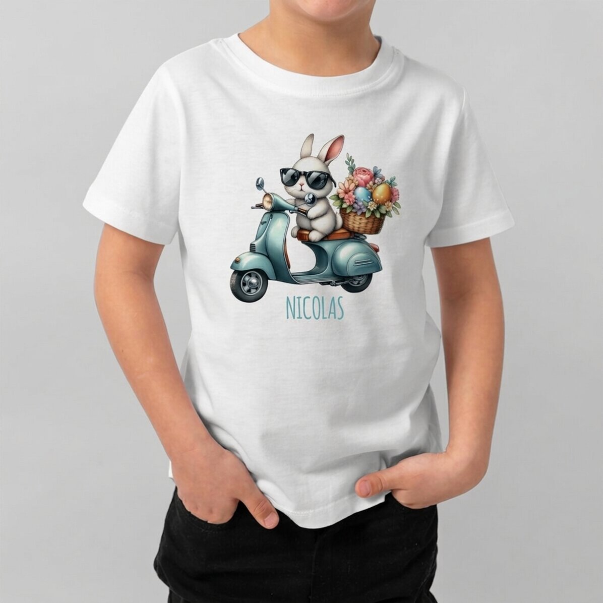 Personalised cotton T-shirt for children with name - Cool bunny