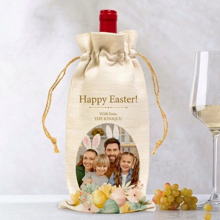 Personalised bag with a photo and message for a bottle of wine - Easter Bunny