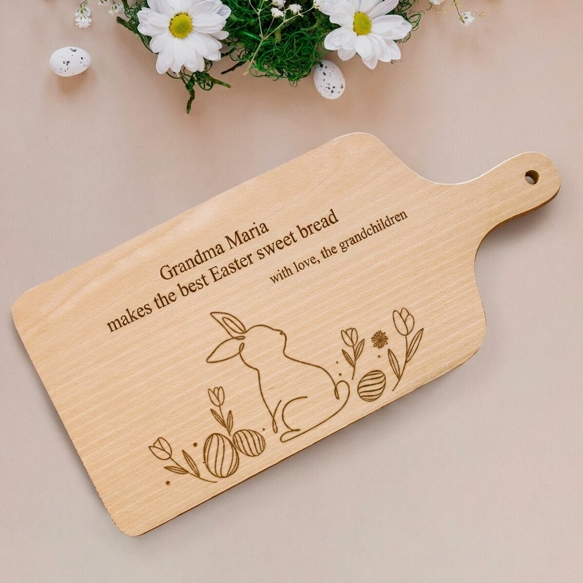 Personalised chopping board with text - Easter Bunny