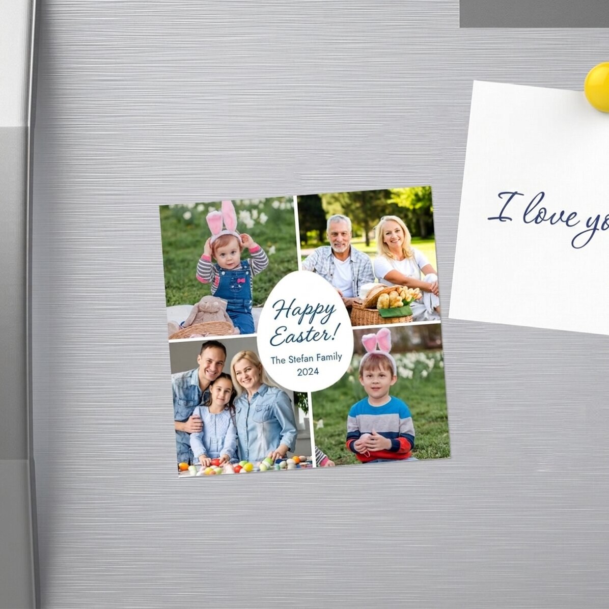 Personalised 10x10 magnet with 4 photos and message - Happy Easter